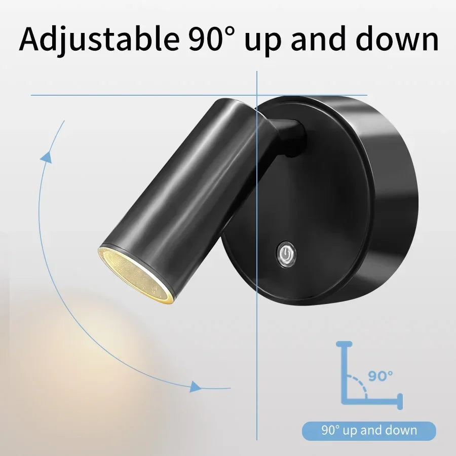 Wireless Rechargeable LED Wall Spot, Dimmable, 360° Rotatable, Magnetic, Touch Control, Reading Light, Black White | Sansoti