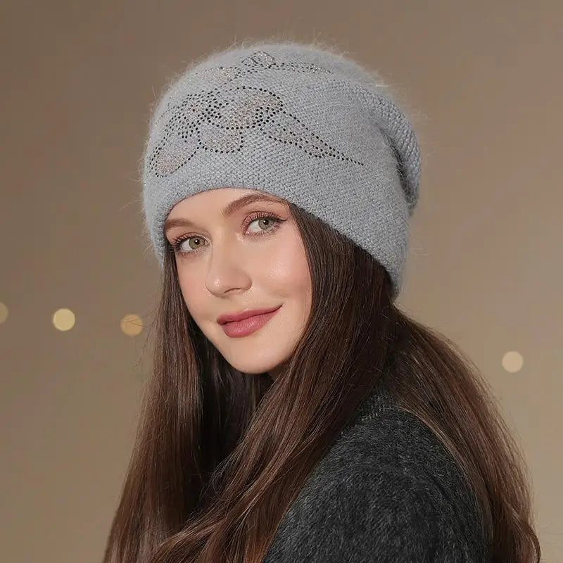 Gebreide Wintermuts Dames met Bloem Decoratie Warme Beanie Streetwear Casual Hoofdbedekking Winteraccessoire | Sansoti