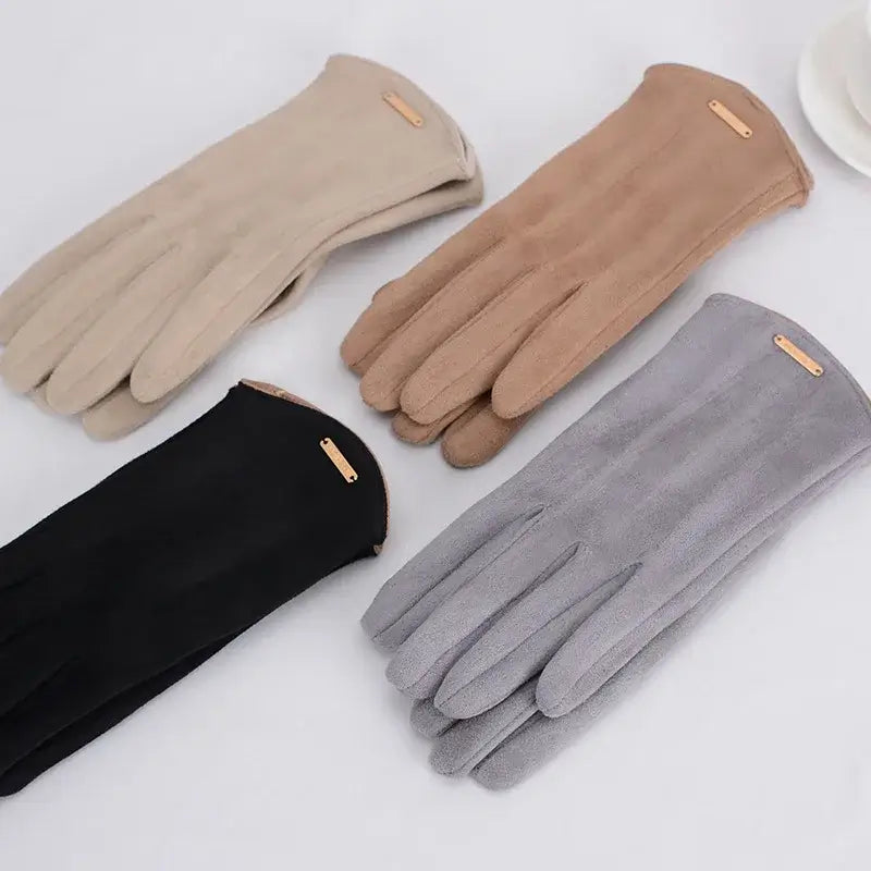 Wildleder-Winterhandschuhe Touchscreen Damen Herren Warm Winddicht Fahrhandschuhe Beige Schwarz Rosa Grau Winter | Sansoti
