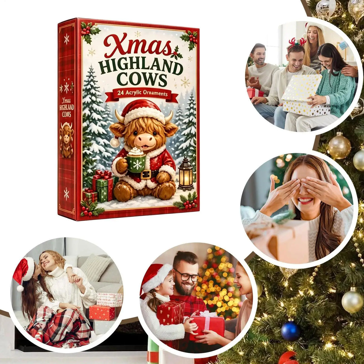 Adventskalender met 24 Koeien Ornamenten Kerst Countdown Decoratie Hangertjes voor Kerstboom Thuis Feestdagen | Sansoti