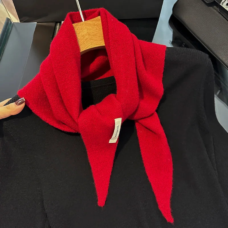 Triangular Wool Scarf 100% Natural Wool Thick Winter Scarf Solid Colors Knitted Women's Shawl | Sansoti