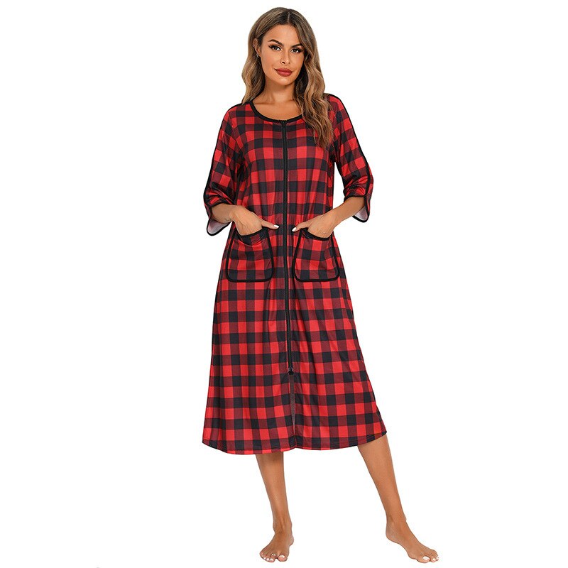 Badjas met Capuchon en Rits Fleece Ochtendjas met Zakken Dames Lange Mouwen Homewear Zwangerschap Comfortabel | Sansoti