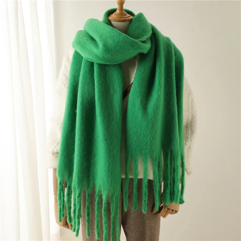Luxe Wintersjaal met Grote Kwasten Dames 240x38cm Cashmere-Look Warme Halsdoek Stola voor Feestdagen Winter | Sansoti