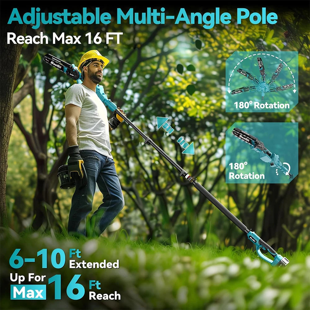 Scie Électrique 2-en-1 Sans Fil 21V 20cm Tronçonneuse Perche Télescopique 5m Scie à Arbre Scie à Branche Outil de Taille Jardin | Restfield
