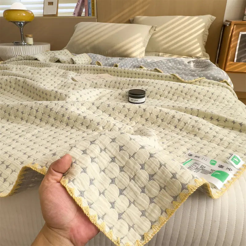 Three-Layer Muslin Throw Pure Cotton Breathable Soft Striped Blanket Living Room Bedroom Sofa Decorative | Sansoti