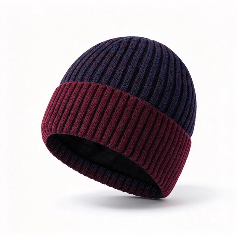 Herren-Wintermütze aus Strick mit Fleece-Futter, Rippmuster, Beanie, thermisch warm, Skimütze für Outdoor-Aktivitäten | Sansoti