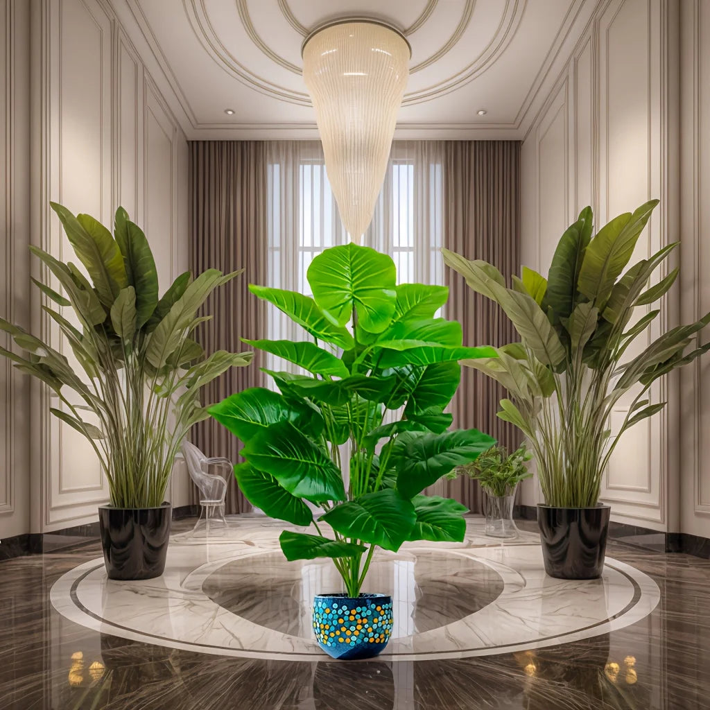 Kunstplant Buiten Taro Palm 100cm 18 Bladeren Woonkamer Buiten Nep Plant Grote Kunstboom Tropisch Interieur Decoratie | Sansoti