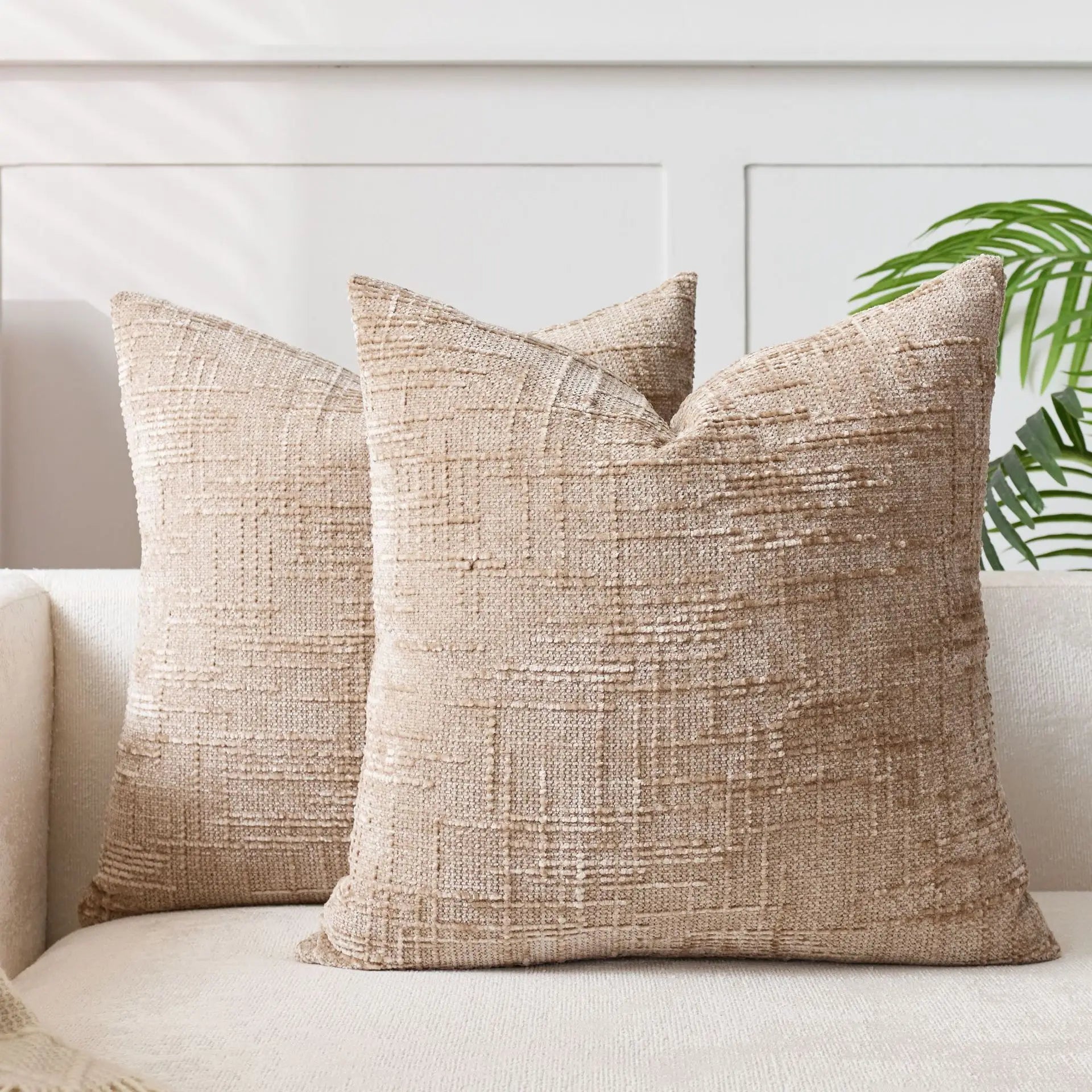 Housse de coussin chenille structure bambou uni 40 45 50cm pour canapé et chambre | Restfield