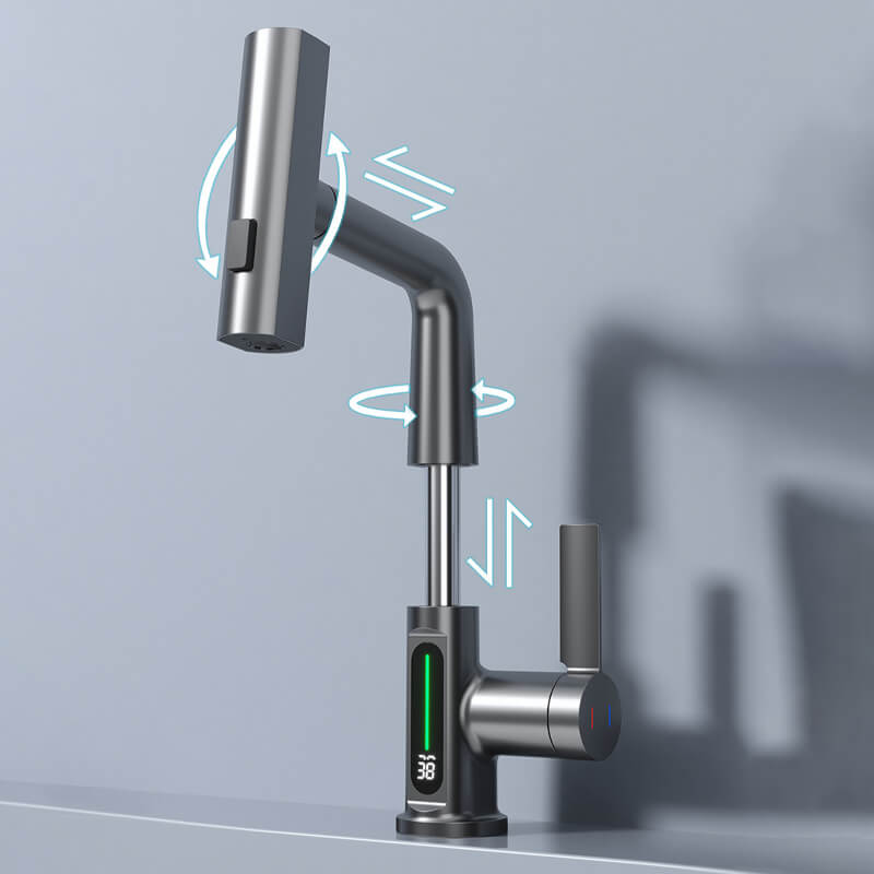 Flexibele Keukenkraan met LED Temperatuurindicator Chroom Zwart Wit 360° Draaibaar Uittrekbaar 60cm voor Keuken en Badkamer | Sansoti
