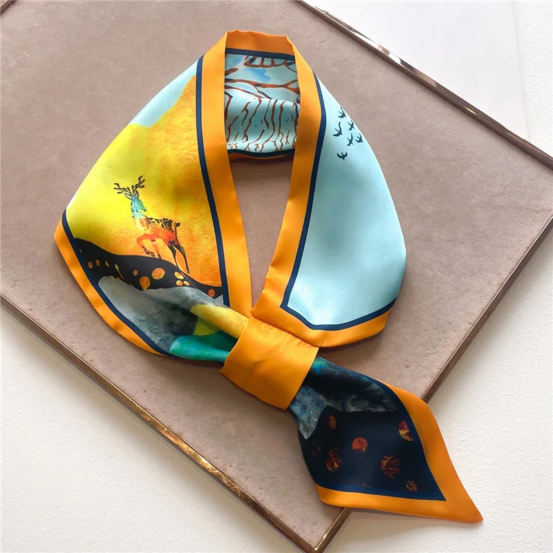 Satin Scarf with Animal Print 76x13cm Versatile Neck Ribbon Accessory for Everyday and Festive Use | Sansoti