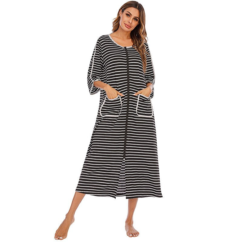 Badjas met Capuchon en Rits Fleece Ochtendjas met Zakken Dames Lange Mouwen Homewear Zwangerschap Comfortabel | Sansoti