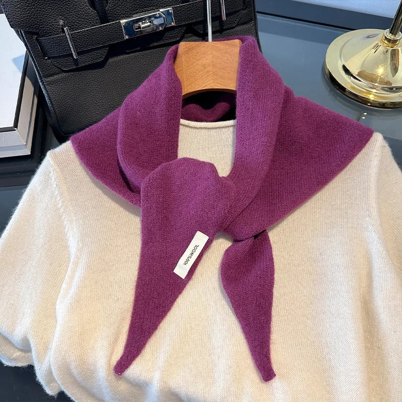 Triangular Wool Scarf 100% Natural Wool Thick Winter Scarf Solid Colors Knitted Women's Shawl | Sansoti