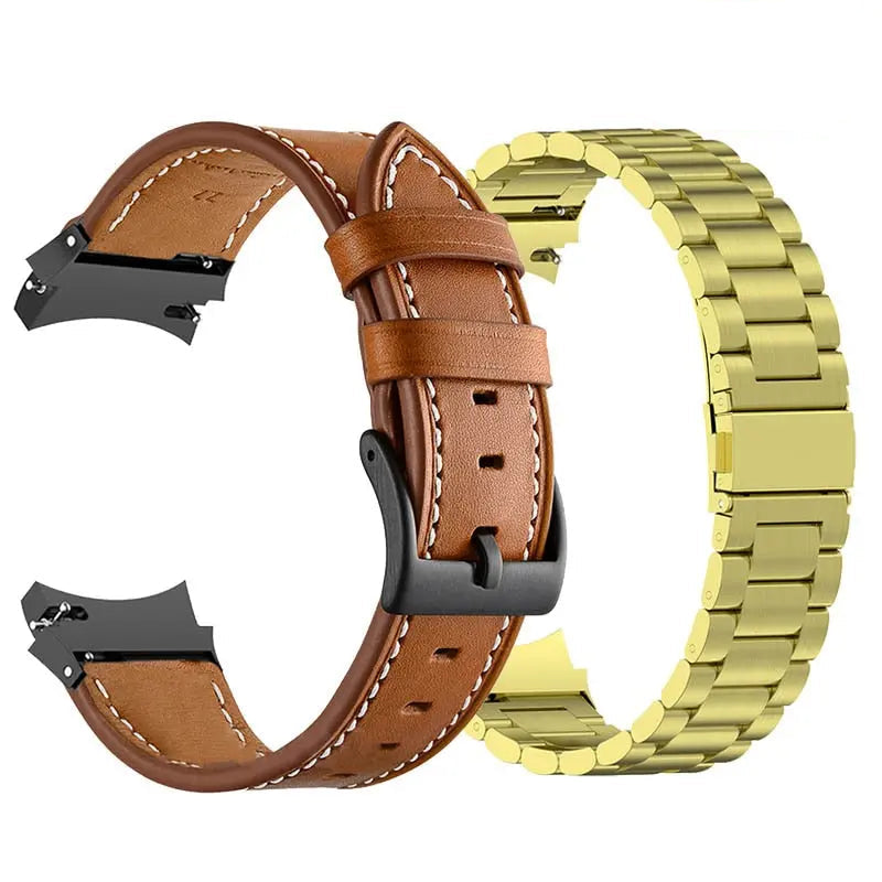 Premium Stainless Steel Leather Watch Band Galaxy Watch 5 40mm 44mm 45mm Pro Adjustable Replaceable Wristband | Sansoti