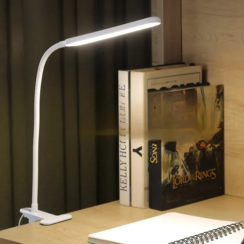 LED-Klemmlampe mit verstellbarem Arm, 3 Lichtstufen, 10 Dimmstufen, USB-Schreibtischlampe, Leselampe, flexible Arbeitsplatzbeleuchtung | Sansoti