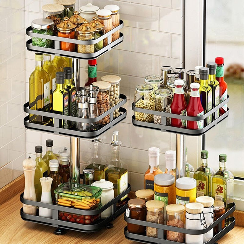 360° Rotating Storage System with Adjustable Shelves for Kitchen Bathroom Workspace Office Organization | Sansoti