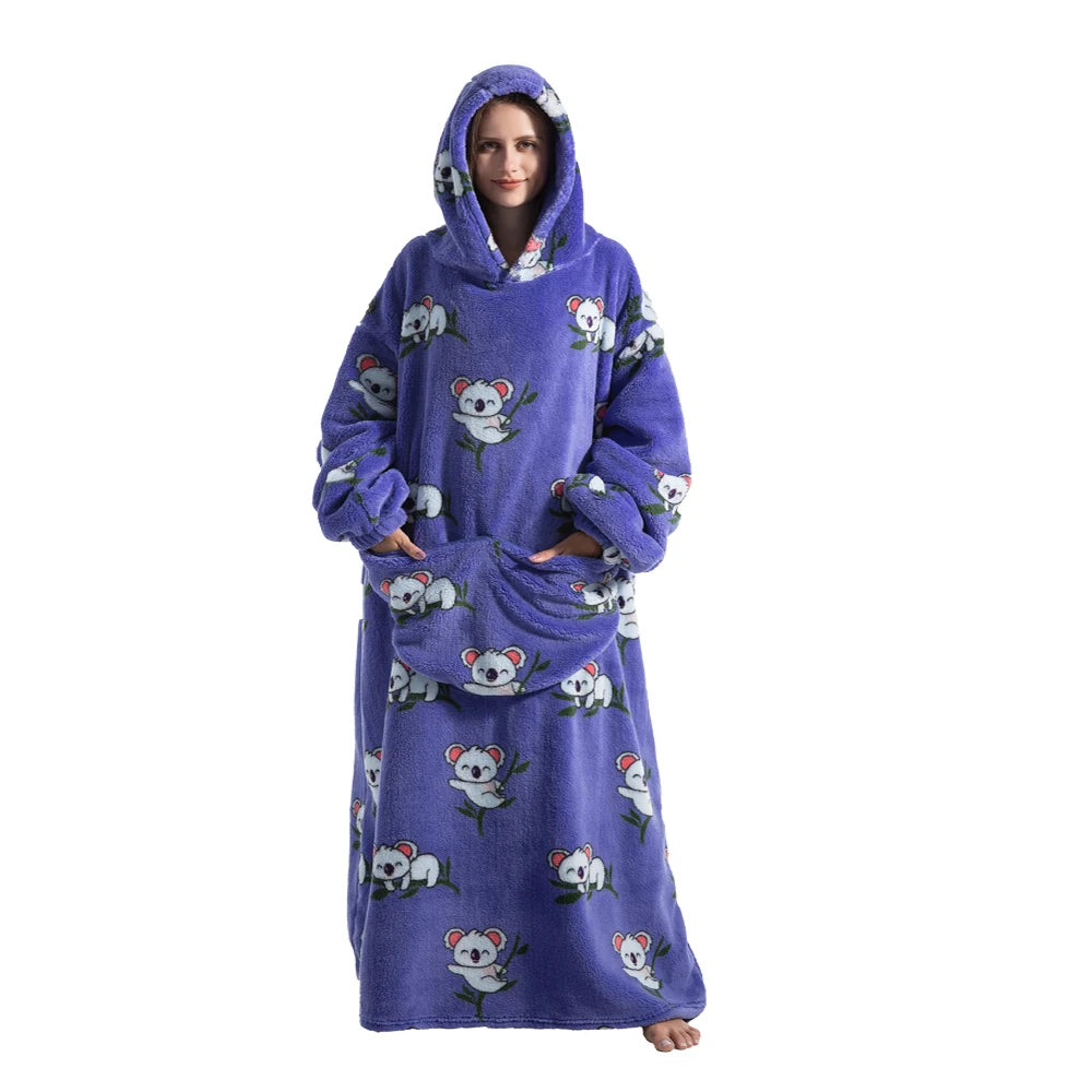 Sherpa Fleece Deken met Mouwen en Capuchon 140cm Draagbare Oversized Huisdeken XXL Comfortabel Warme Deken | Sansoti