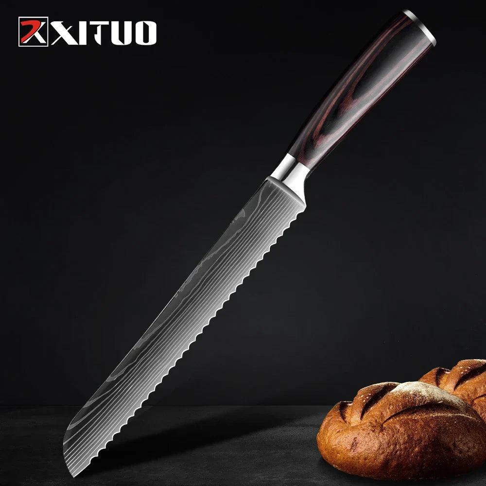 Professionelles Messerset aus Edelstahl, Kochmesser, Santokumesser, Gemüsemesser mit Holzgriff, Küchenutensilien, 1-9-teiliges Küchenmesserset | Sansoti