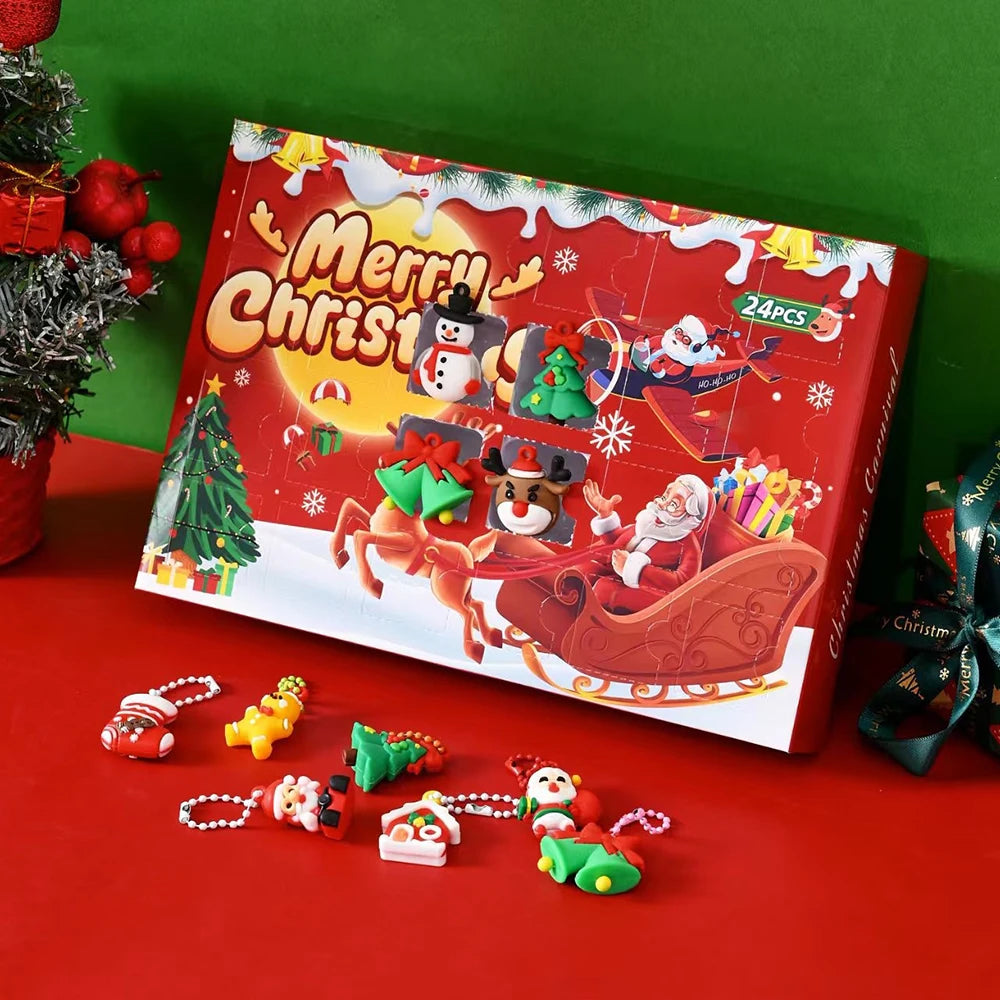Christmas Treasure Hunt Set 24 Surprises PVC Gift Storage Box 25x17cm Festive Christmas Decorations Advent Calendar | Sansoti