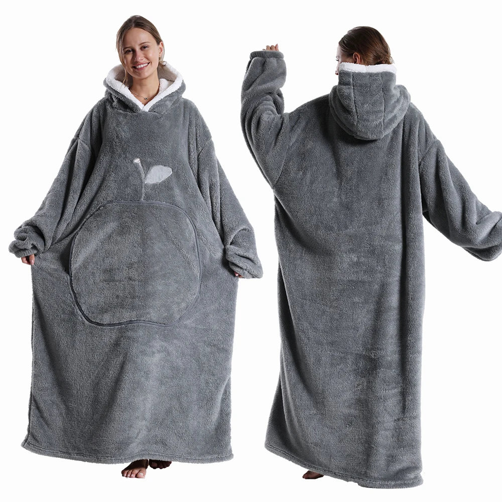 Draagbare Deken met Capuchon en Mouwen 140cm Pluche Fleece Oversized Universele Maat Huisdeken Loungewear | Sansoti