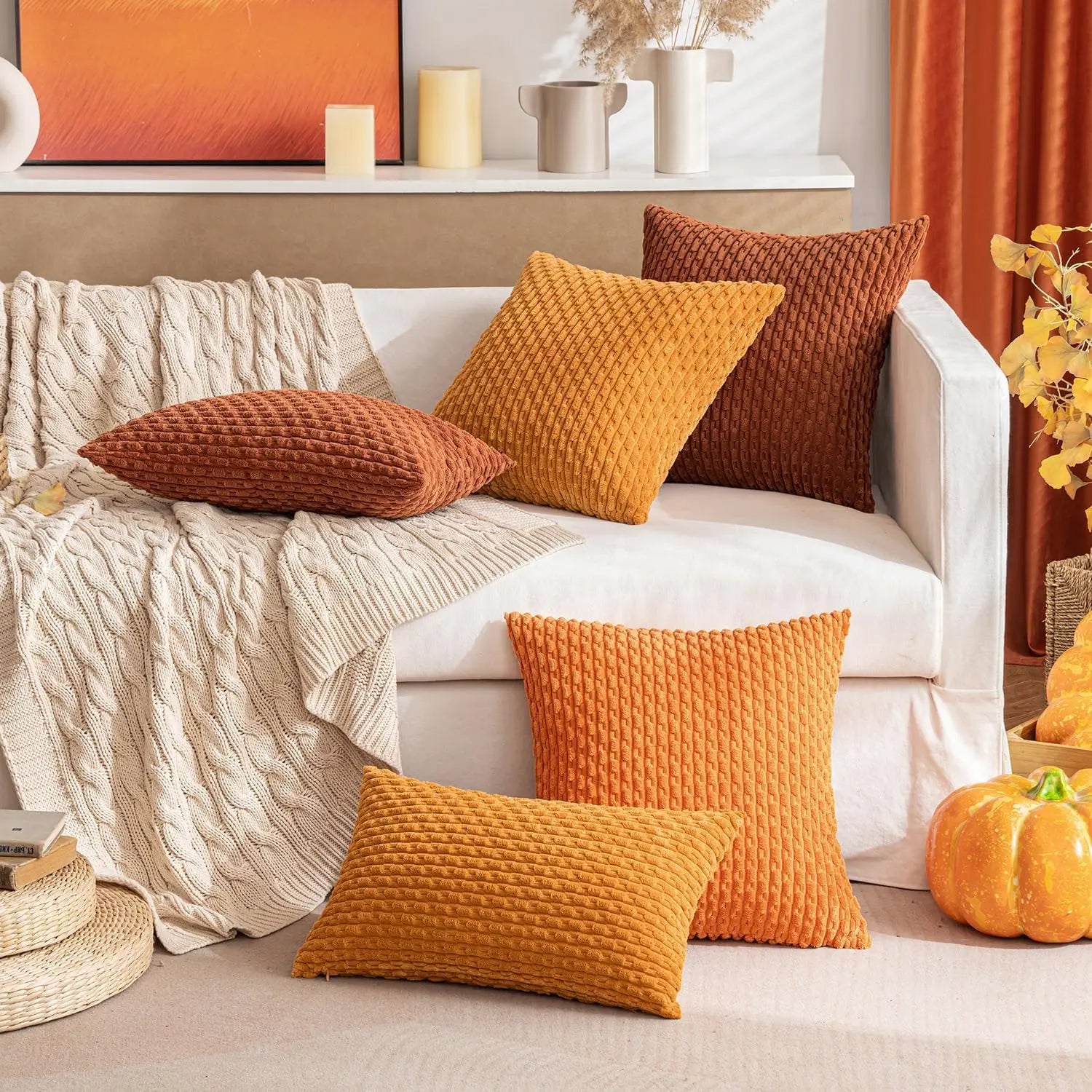 Coussin décoratif en velours côtelé 45x45cm pour canapé et lit | Restfield