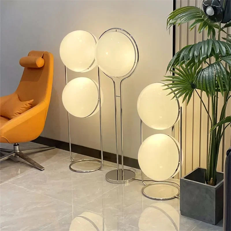 Vloerlamp Bol Wit Acryl Chroom Metaal Art Deco Design E27 LED | Sansoti