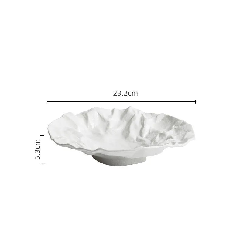 Keramische Schaal met Getijdenrimpel Effect Wit Zwart Coastal Servies 23cm 28cm | Sansoti