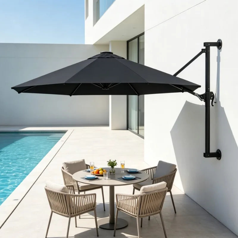 Balkon parasol - Buitenparasol, Tuinparasol, Wandmontage, Metalen paal, 300 cm, Antraciet, Stevig, Duurzaam, voor terras, tuin, balkon, Gemakkelijk te hanteren, Ruimtebesparend