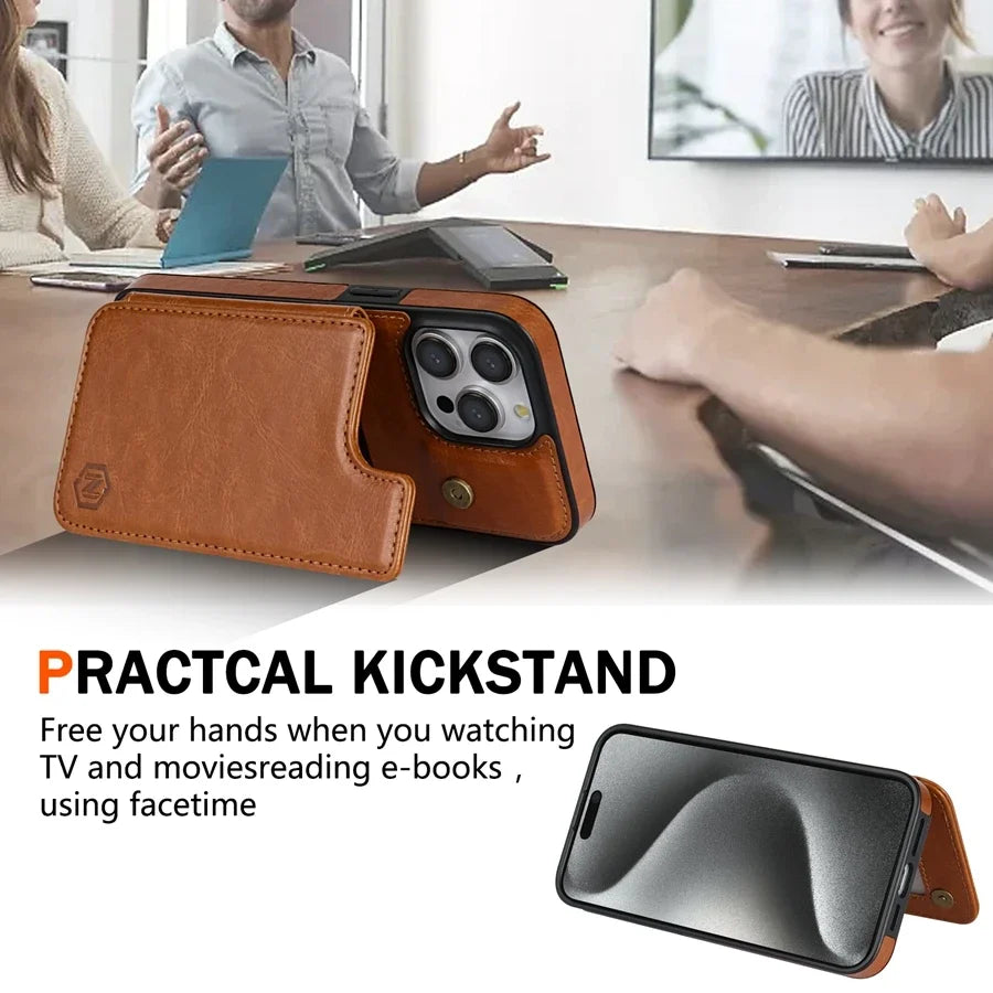 Magnetische Telefoonhoes met RFID-Bescherming Kaarthouder Leren Smartphone Portemonnee Case Wallet Cover | Sansoti