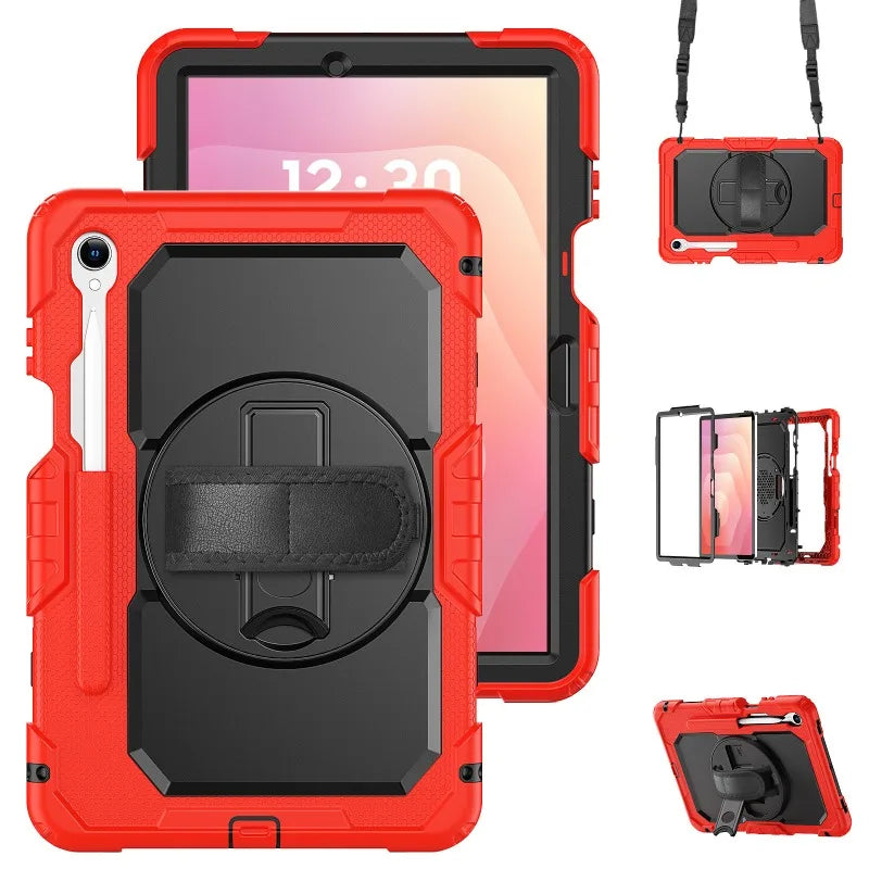 Rugged Tablet Case Three-Layer Rotatable Handle Kickstand Shoulder Strap Stylus Holder Samsung Galaxy | Sansoti