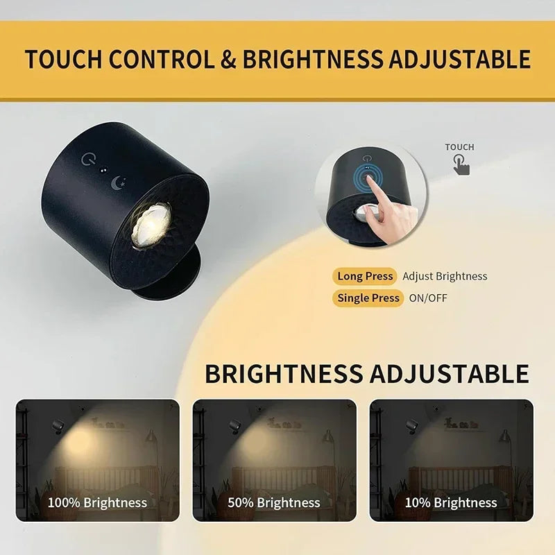 Wireless Wall Light Double LED Head USB Rechargeable Adjustable Rotatable Ambient Light Reading Lamp Bedroom | Sansoti
