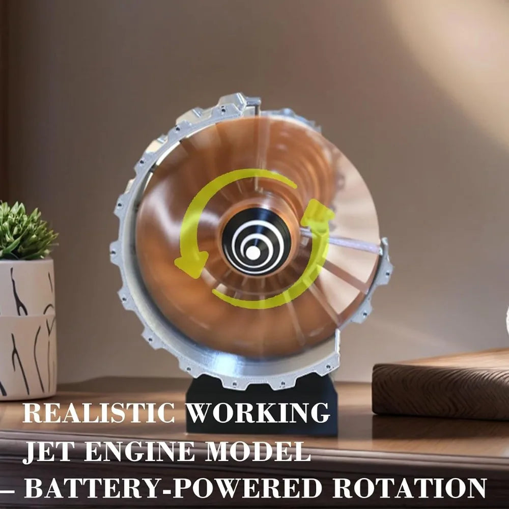 Detailed turbofan jet engine model 3D-printed on a black stand, aviation gift display for the office | Sansoti