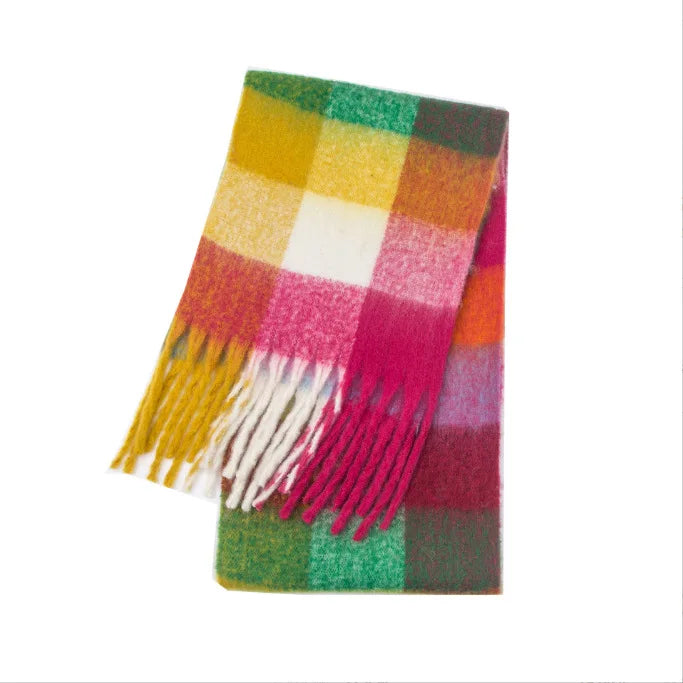 Weicher Kaschmirschal mit buntem Regenbogenmuster 38x230cm Winterwarmer Halsschal Schulter-Wrap Damenaccessoire | Sansoti