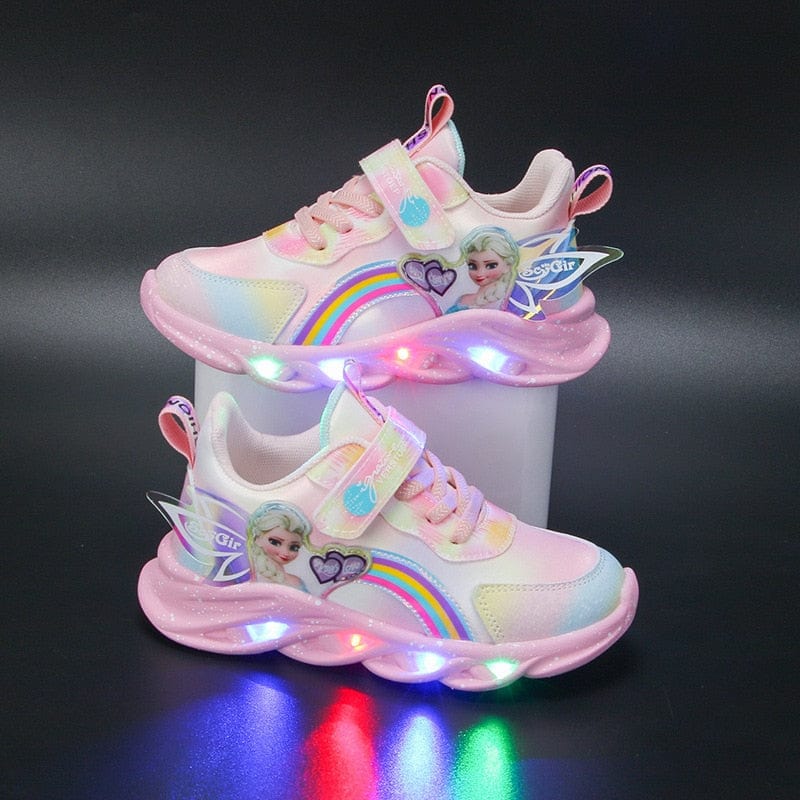 Verlichte Kindersneakers met LED-verlichting en Glitterafwerking in Roze en Paars | Sansoti
