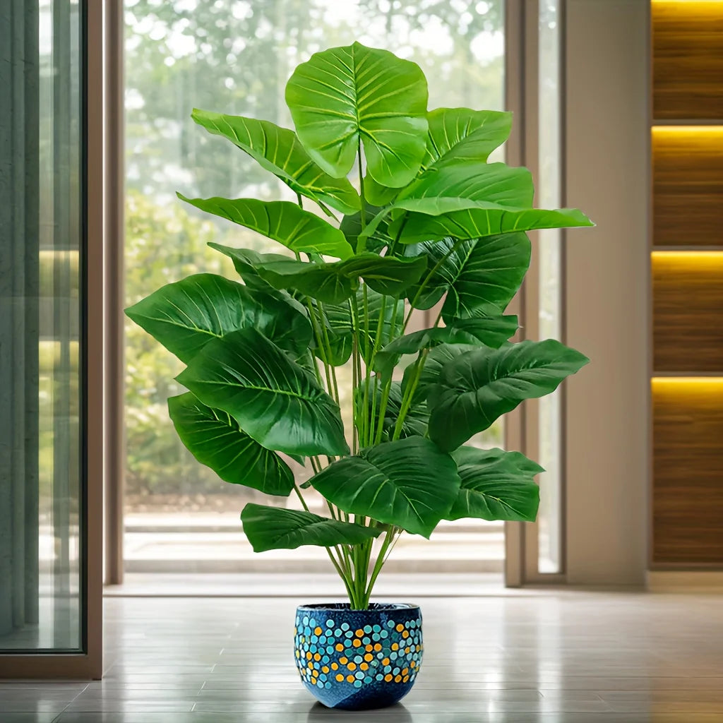 Kunstplant Buiten Taro Palm 100cm 18 Bladeren Woonkamer Buiten Nep Plant Grote Kunstboom Tropisch Interieur Decoratie | Sansoti
