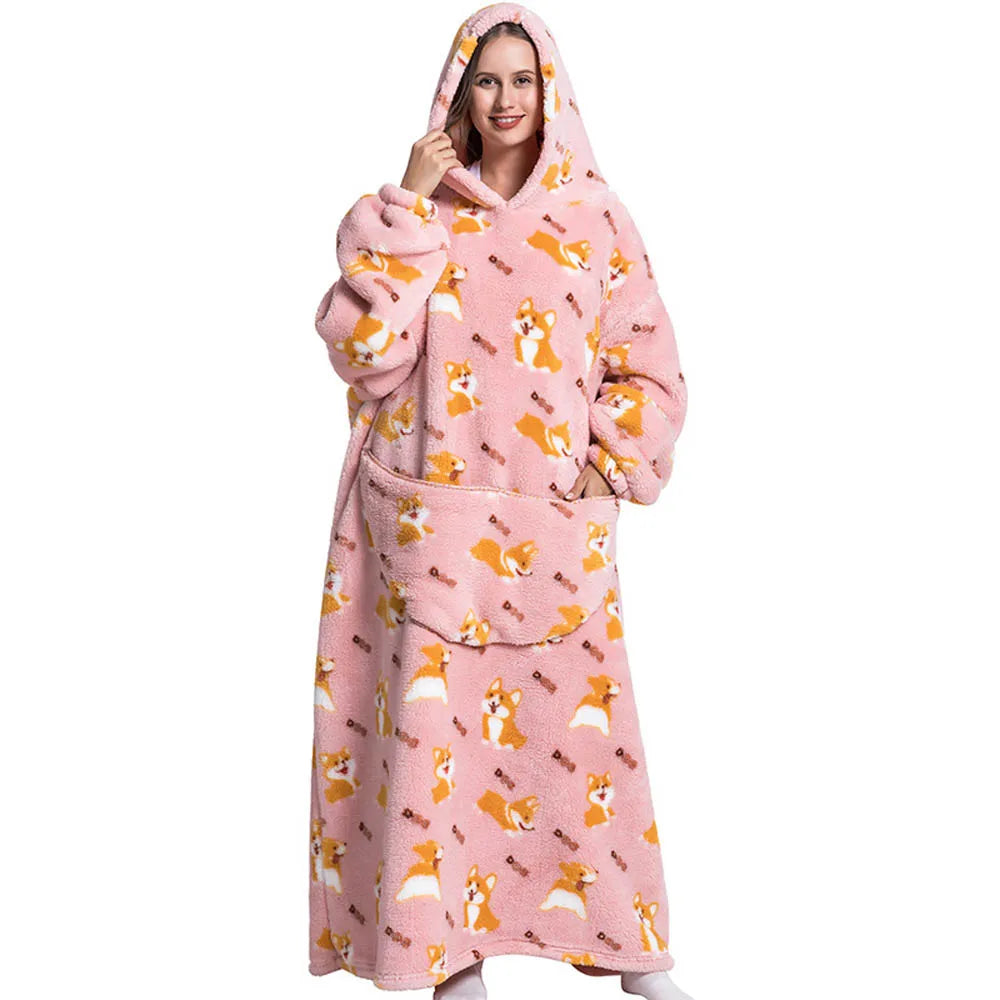 Sherpa Fleece Deken met Mouwen en Capuchon 140cm Draagbare Oversized Huisdeken XXL Comfortabel Warme Deken | Sansoti