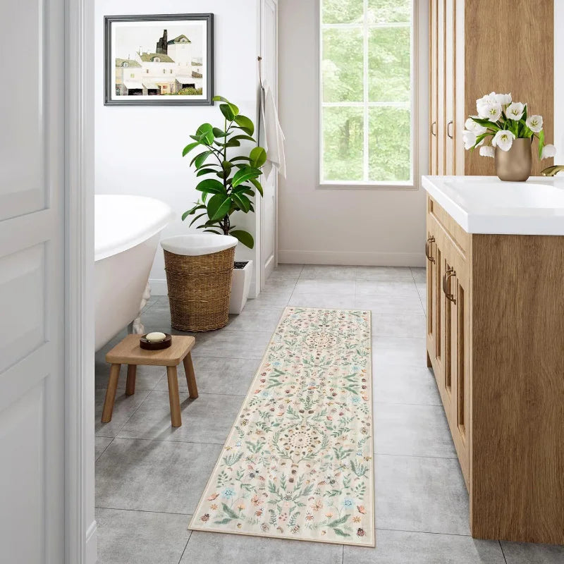 Tapis de couloir géométrique rose, chemin de table 80-500 cm antidérapant en polyester pour entrée, véranda et escaliers | Sansoti