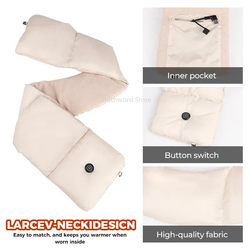 Chauffe-cou chauffant rechargeable par USB, col en peluche, accessoire d’hiver unisexe, écharpe thermique pour l’extérieur | Sansoti