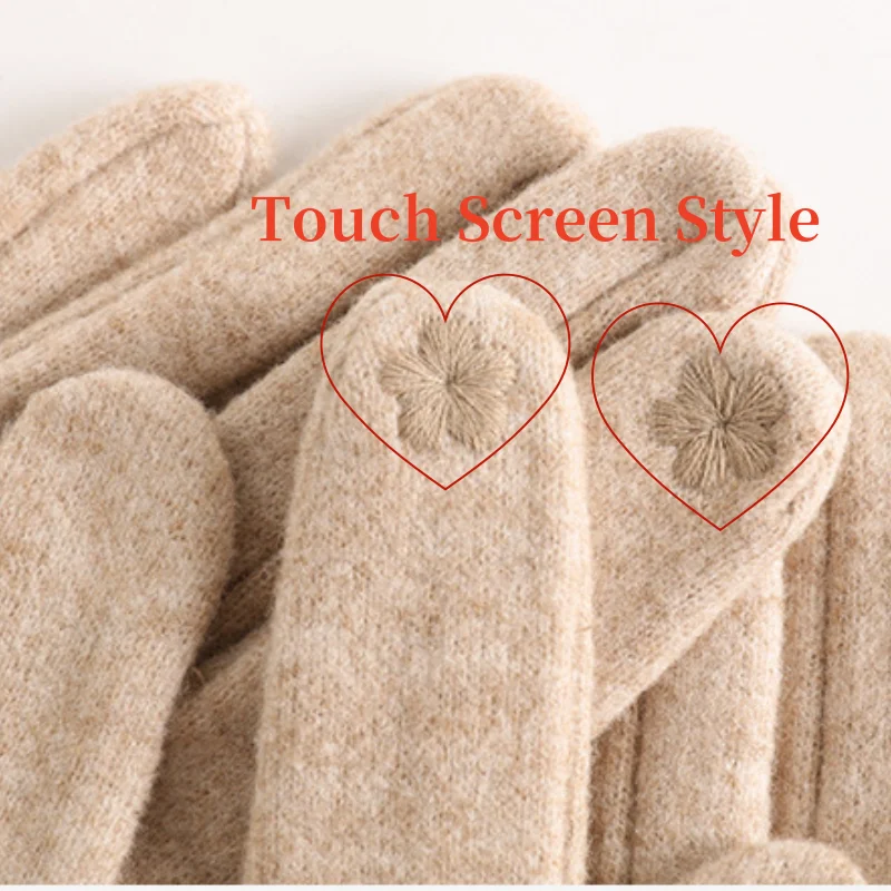 Touchscreen Wool Gloves for Women Winter Cold-Resistant Full-Finger Outdoor Cycling Warm Fleece Winter Sports | Sansoti