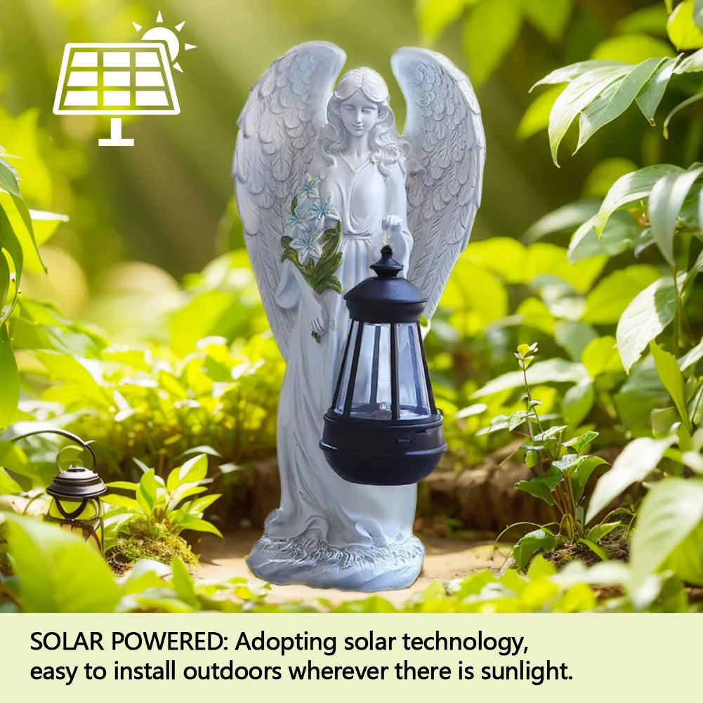 Statue d'Ange Jardin Énergie Solaire LED Lanterne 31cm Résine Automatique Extérieur Jardin Terrasse Patio Lampe d'Ambiance Étanche Blanc | Restfield