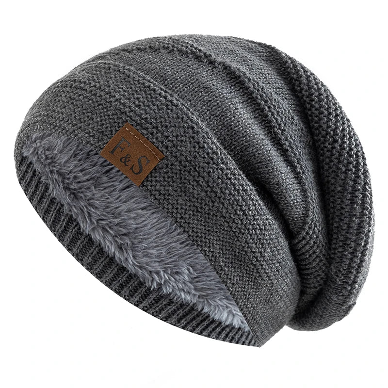 Knitted Slouchy Beanie Winter Hat Lined with Fleece Unisex Casual Streetwear Adults Head Circumference 56-60cm | Sansoti
