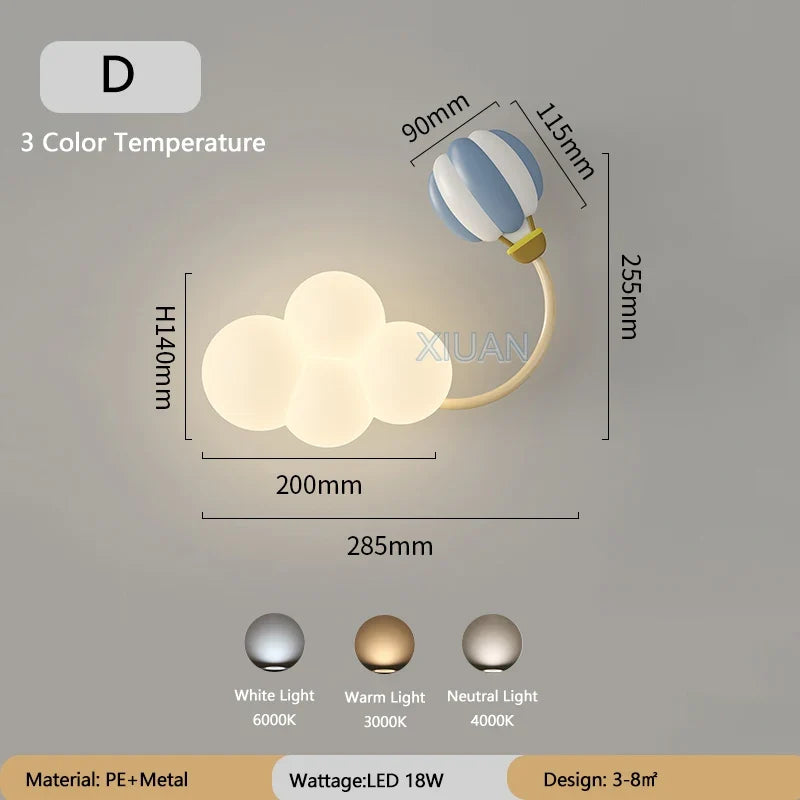 LED Wandlamp Kinderkamer met Vliegtuig Wolk Regenboog Ster Motief Drie Lichttemperaturen Dimbaar Sfeerlicht | Sansoti