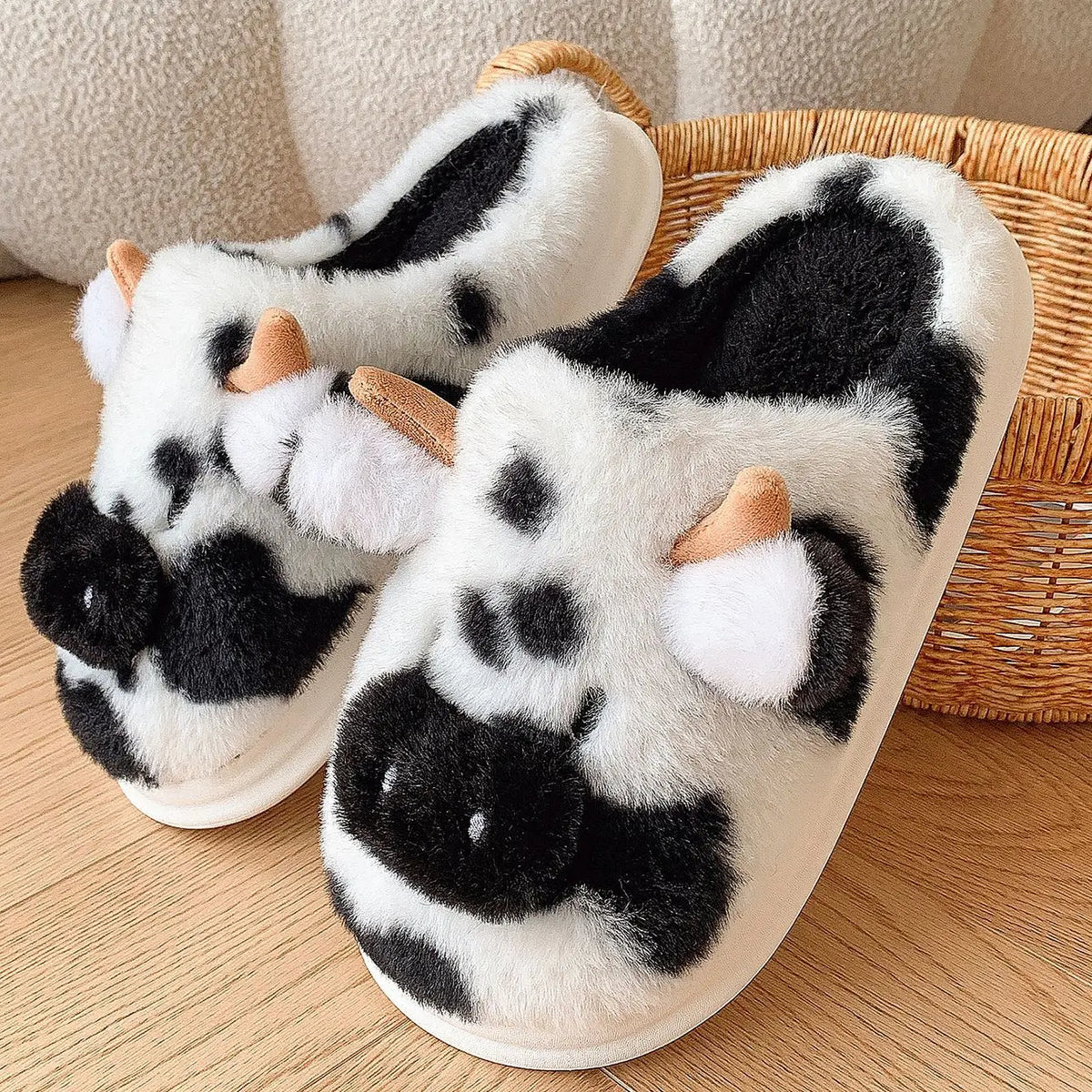 Pluche Koeiensloffen Dames Winterpantoffels Zacht Fluffy Indoor Huisschoenen Platform Warm Comfort Antislip | Sansoti