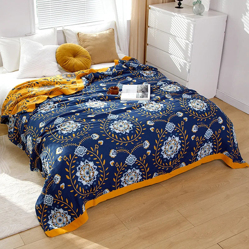 Baumwoll-Sommerdecke, garngefärbt, mit Blumenmuster, für Doppelbett, Landhausstil, leicht und atmungsaktiv | Sansoti