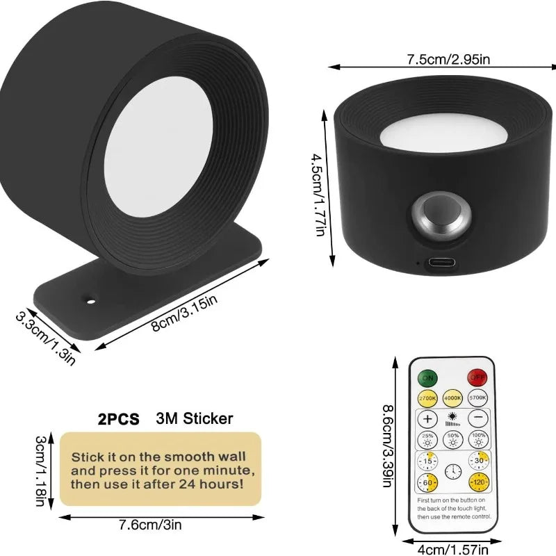 Applique murale magnétique rechargeable sans fil avec télécommande, pivotante à 360°, LED cylindrique à intensité variable, éclairage d’ambiance | Sansoti