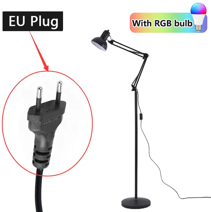 Lampadaire réglable avec lampe RGB Dimmable Lampe de lecture noire avec bras pivotant E27 | Restfield