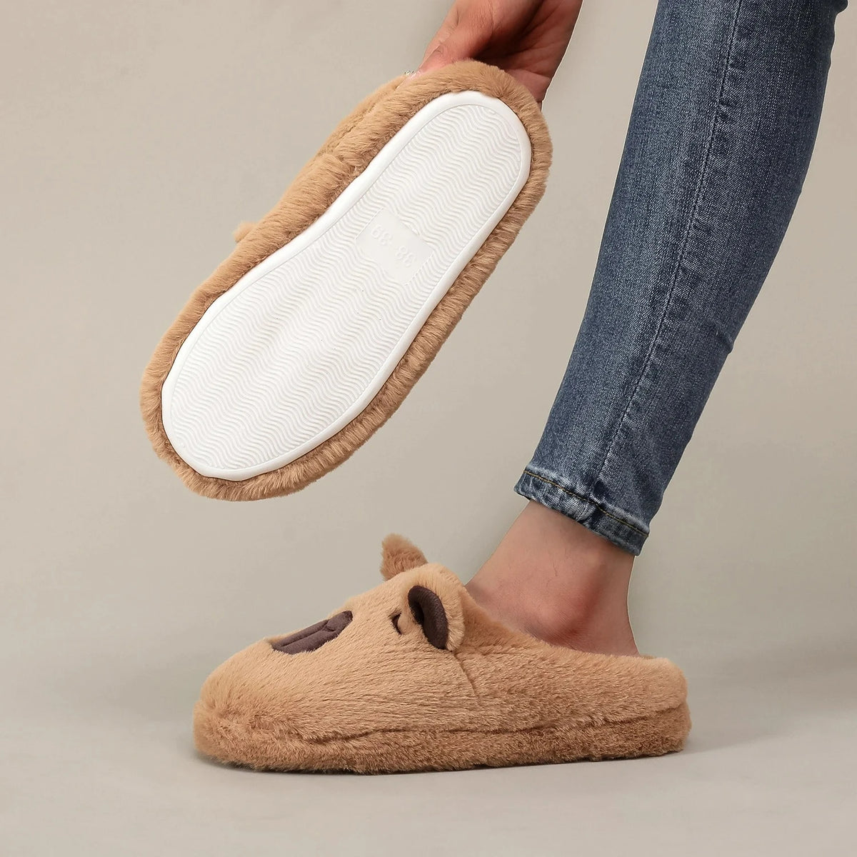 Warm Plush House Slippers Capybara Design Unisex Indoor Slippers Lightweight Comfortable Non-Slip Winter | Sansoti