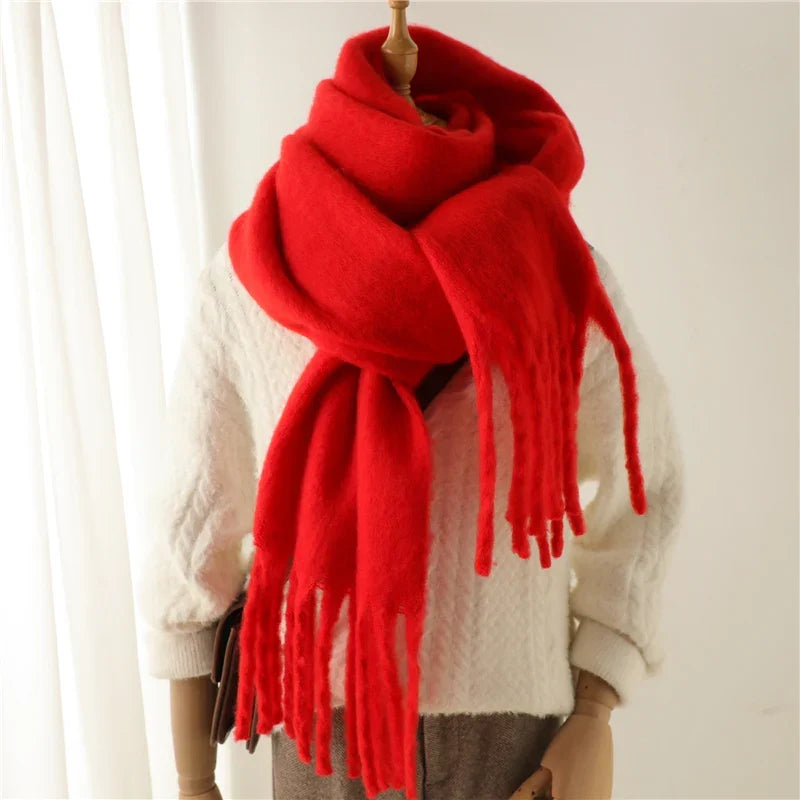 Luxe Wintersjaal met Grote Kwasten Dames 240x38cm Cashmere-Look Warme Halsdoek Stola voor Feestdagen Winter | Sansoti