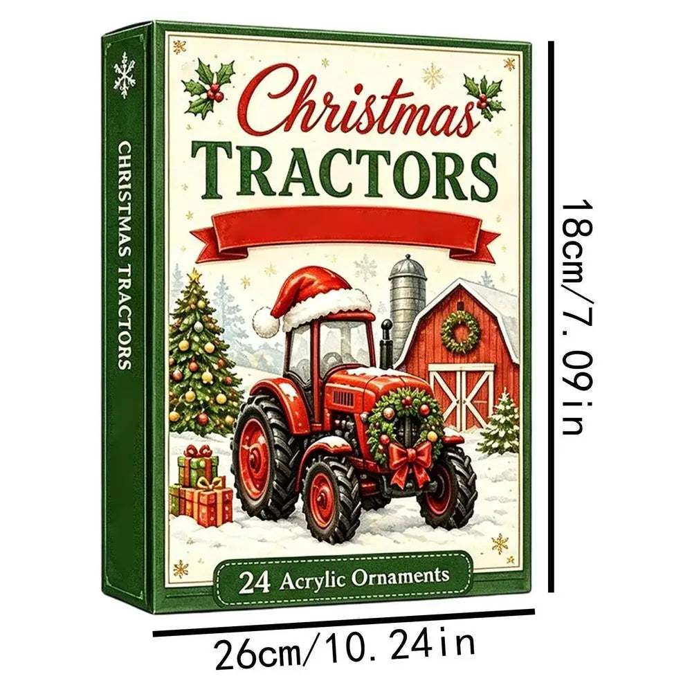 Tractor Advent Calendar Acrylic 24-Day Christmas Decoration Hanging Ornament Farmhouse Theme Children's Room Festive | Sansoti