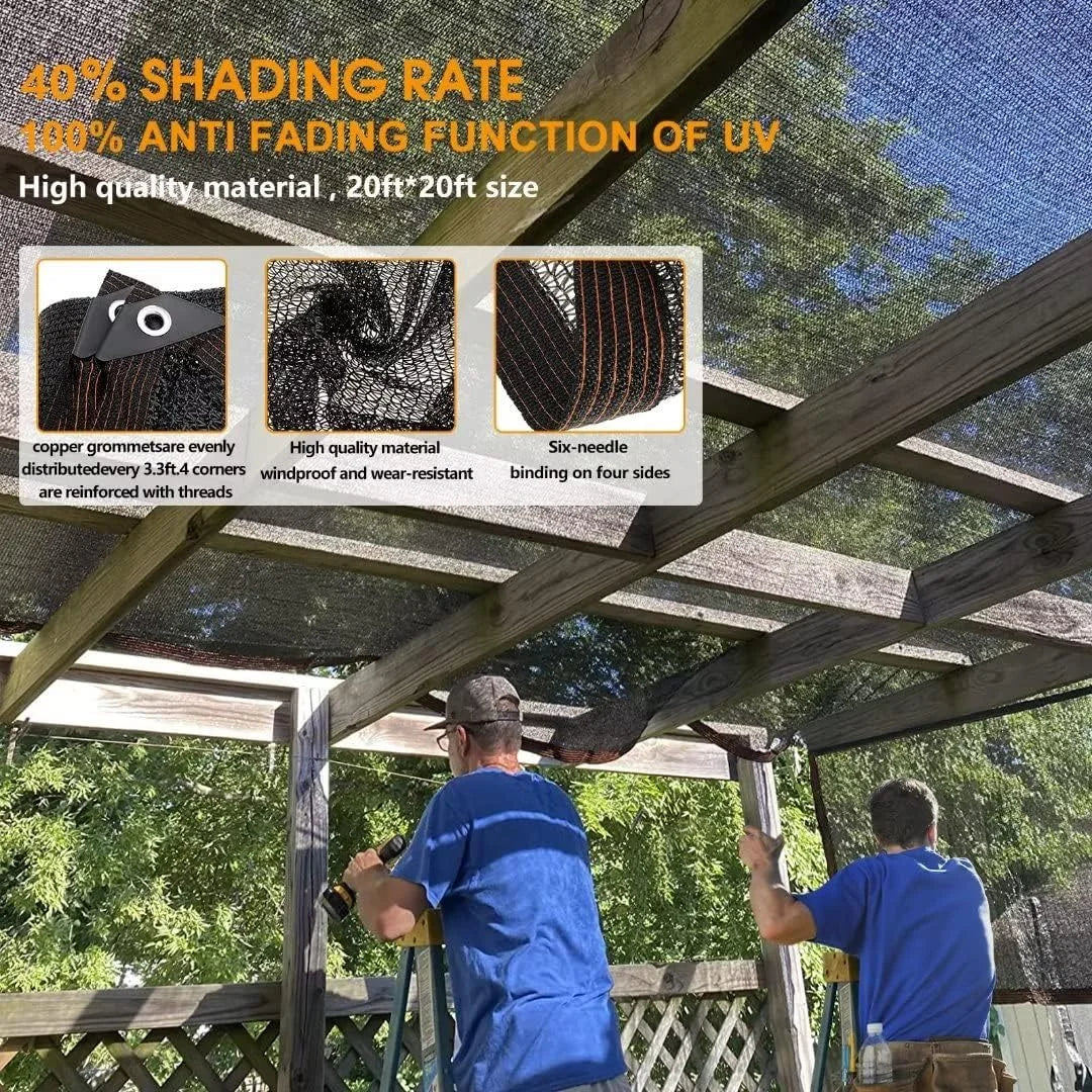 Schaduwdoek Zonwerend Gaas Zwart met Getapete Randen en Ringetjes voor Pergola Kas Tuin Patio Overkapping Terrasoverkapping Zonnescherm Tuinscherm Tuindoek Parasoldoek | Sansoti