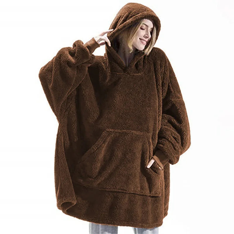 Draagbare Fleece Deken met Capuchon Dubbelzijdig Oversized Lounge Plaid Zachte Huisdeken voor Thuiscomfort | Sansoti